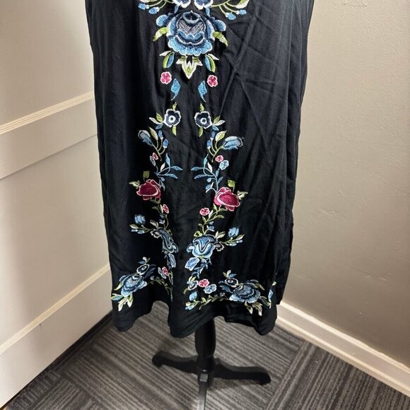 The Cove black v-neck embroidered sleeveless mini dress.  Boho casual - Picture 3 of 9